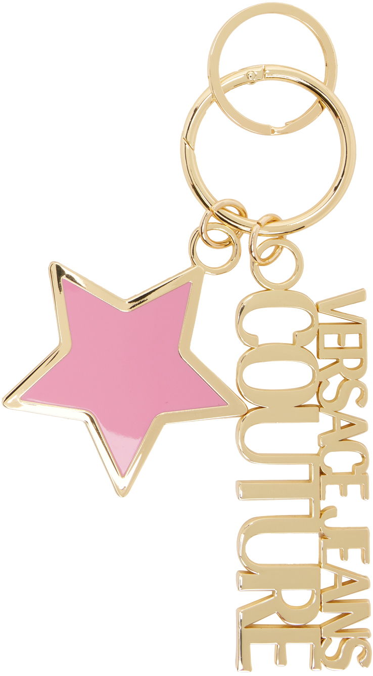 Versace Jeans Couture Pink & Gold Stars Keychain In E461 Rose
