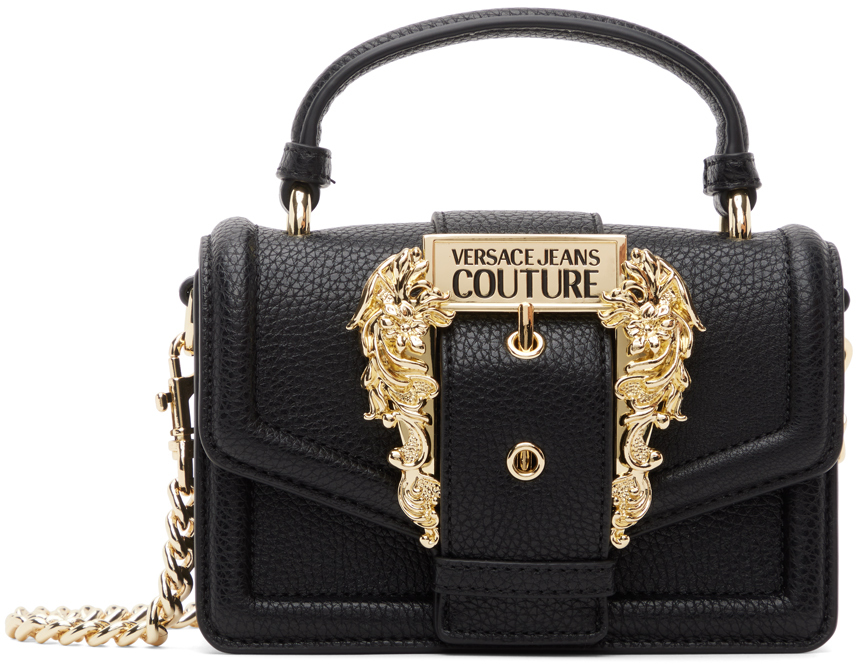 Versace Jeans Collection, Bags, Versace Jeans Couture Tote Bag Purse  Black Leather Goldstudded Purse