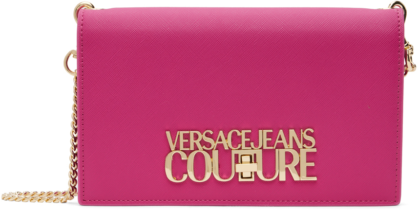 Versace Jeans Couture Pink Saffiano Logo Lock Bag