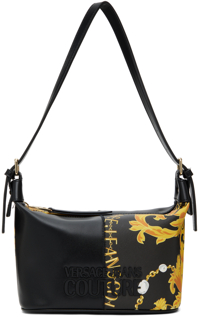 Versace Jeans Couture Black Graphic Shoulder Bag In Eg89 Black + Gold