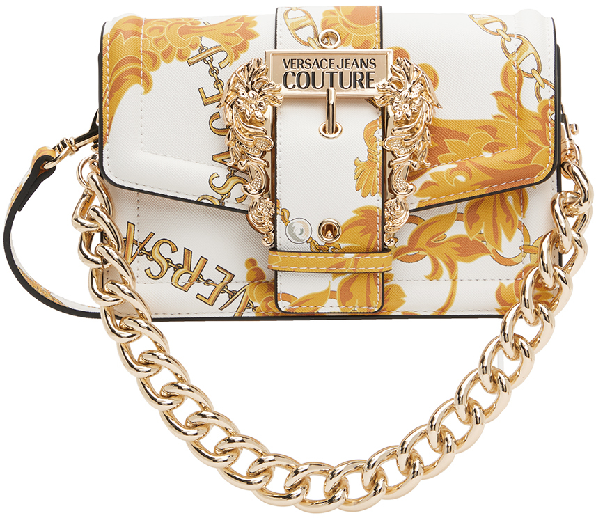 White u0026 Gold Chain Couture Bag by Versace Jeans Couture on Sale