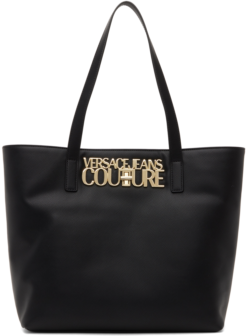Versace Jeans Couture Black Logo Lock Tote In E899 Black