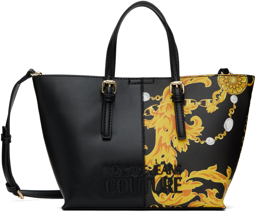 Shop Versace Jeans Couture Black Graphic Tote In Eg89 Black + Gold
