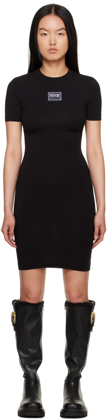 Shop Versace Jeans Couture Black Ribbed Mini Dress In E899 Black