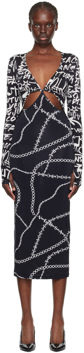 【関税込み】Versace ブラック カットアウト ミディアムドレス Versace one-shoulder cut-out Midi Dress | Black | FARFETCH