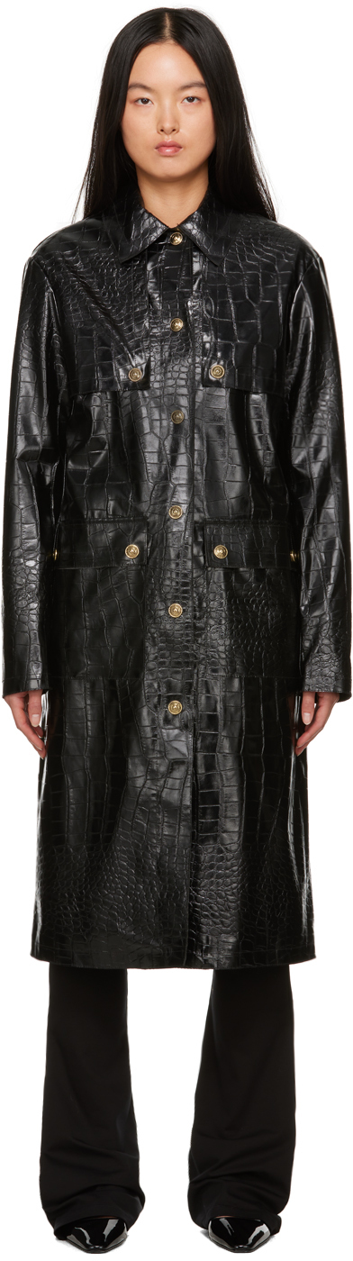 Shop Versace Jeans Couture Black Croc Faux-leather Jacket In E899 Black