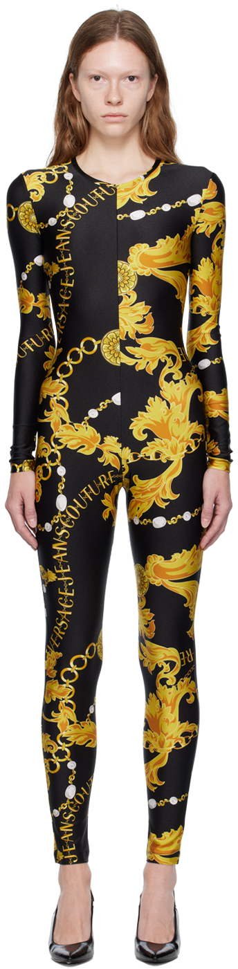 Shop Versace Jeans Couture Black Chain Couture Jumpsuit In Eg89 Black + Gold