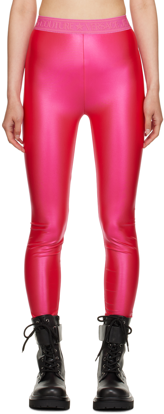 Shop Versace Jeans Couture Pink Elasticized Leggings In E406 Hot Pink