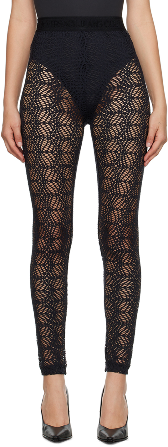 Black Cutout Leggings by Versace Jeans Couture on Sale