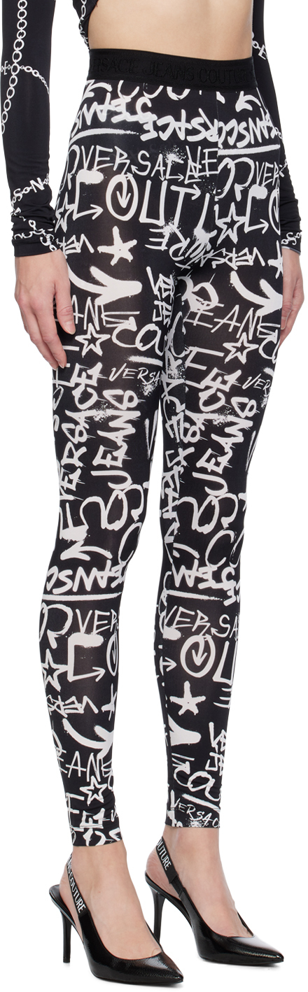 Shop Versace Jeans Couture Black Graffiti Leggings In E899 Black