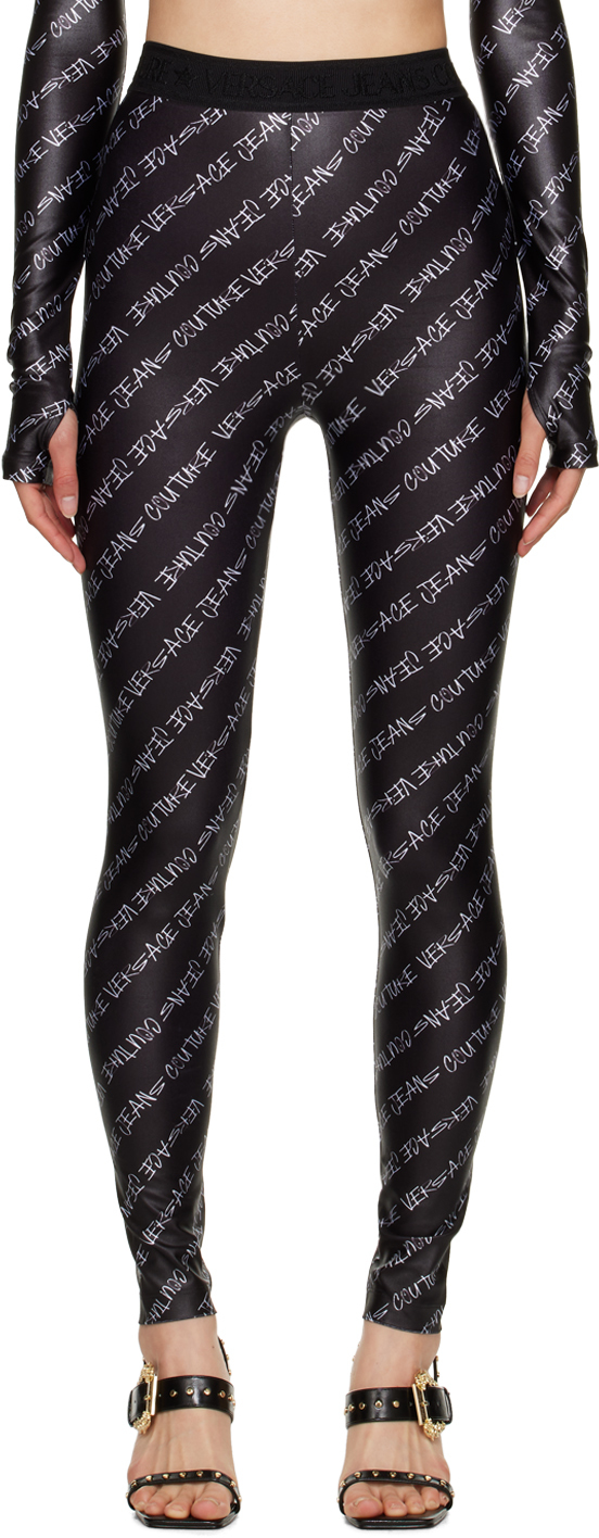 Shop Versace Jeans Couture Black Printed Leggings In E899 Black