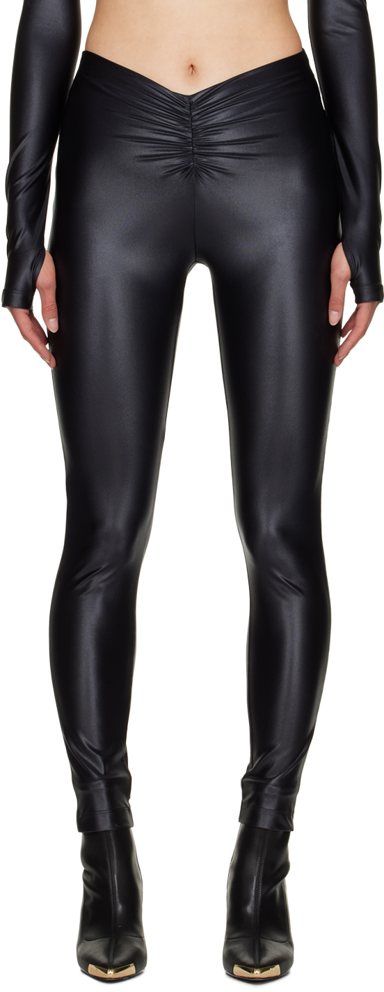 Shop Versace Jeans Couture Black Ruched Leggings In E899 Black