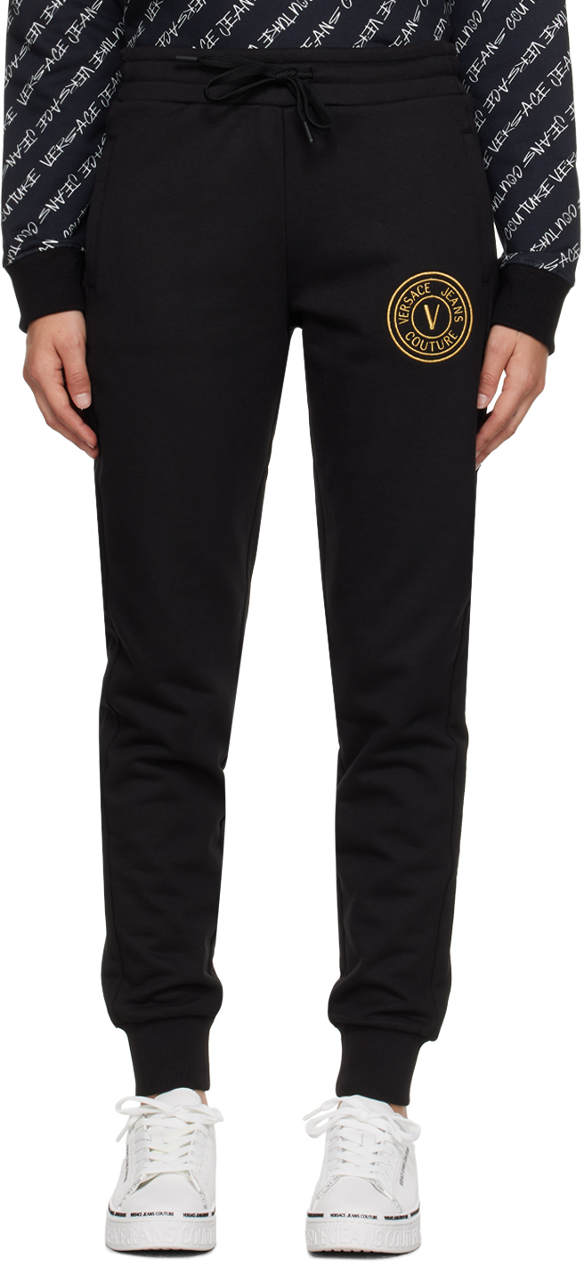 Versace Jeans Couture V-emblem Print Track Pants In Eg89 Black + Gold