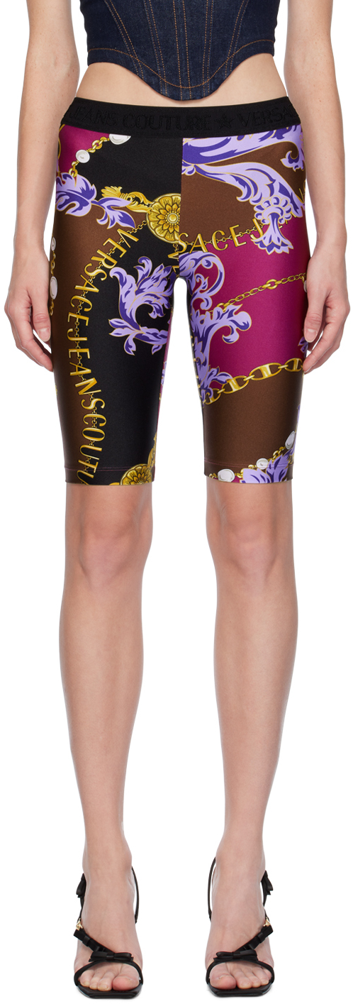 Shop Versace Jeans Couture Purple & Brown Chain Couture Shorts In Eg51 Plum + Crimson