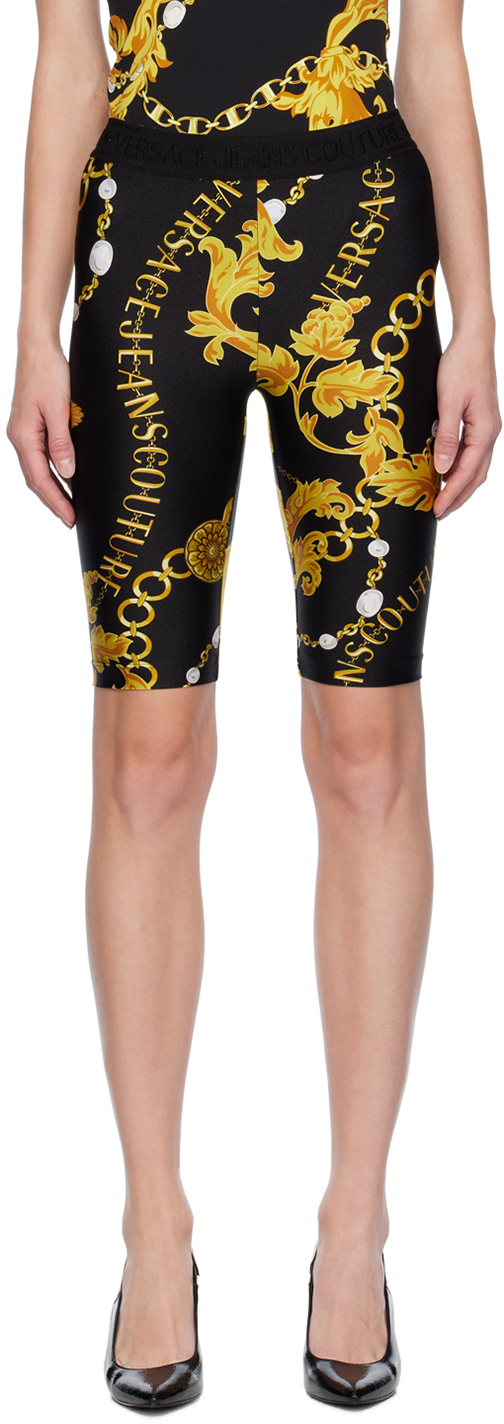 Shop Versace Jeans Couture Black Chain Couture Shorts In Eg89 Black + Gold