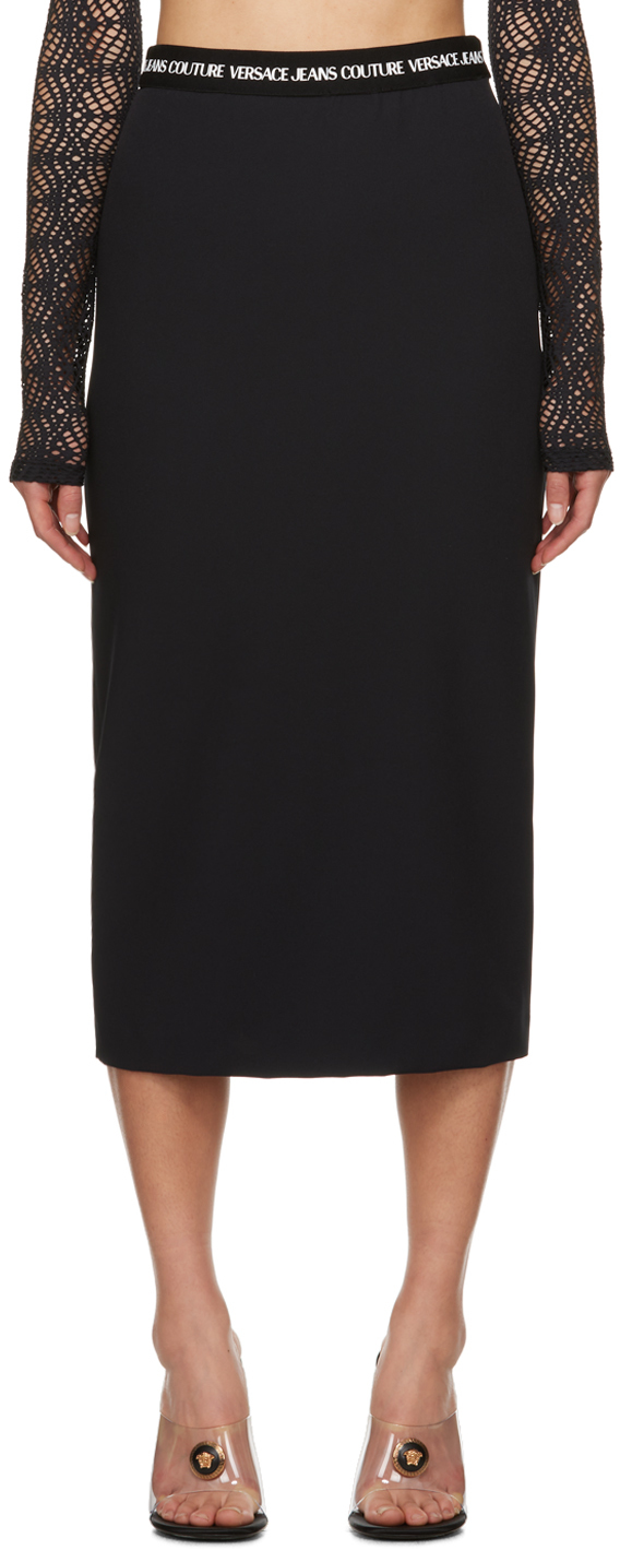 Shop Versace Jeans Couture Black Bonded Midi Skirt In E899 Black