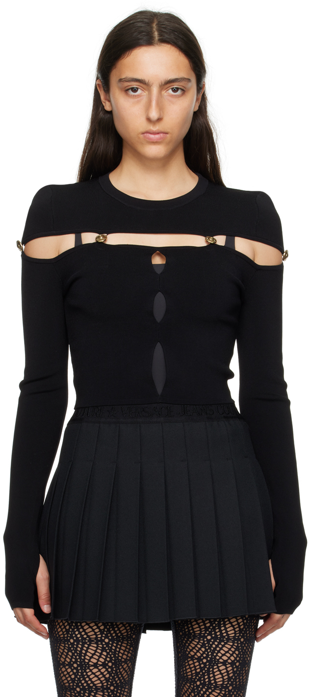 Versace Jeans Couture Black Cutout Sweater In E899 Black