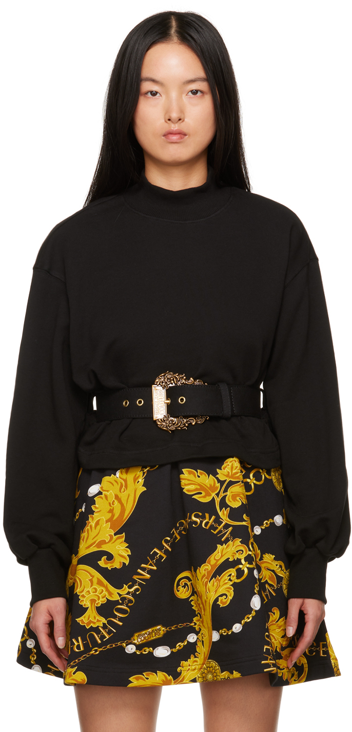 Versace Jeans Couture Black Belted Sweatshirt In Nero