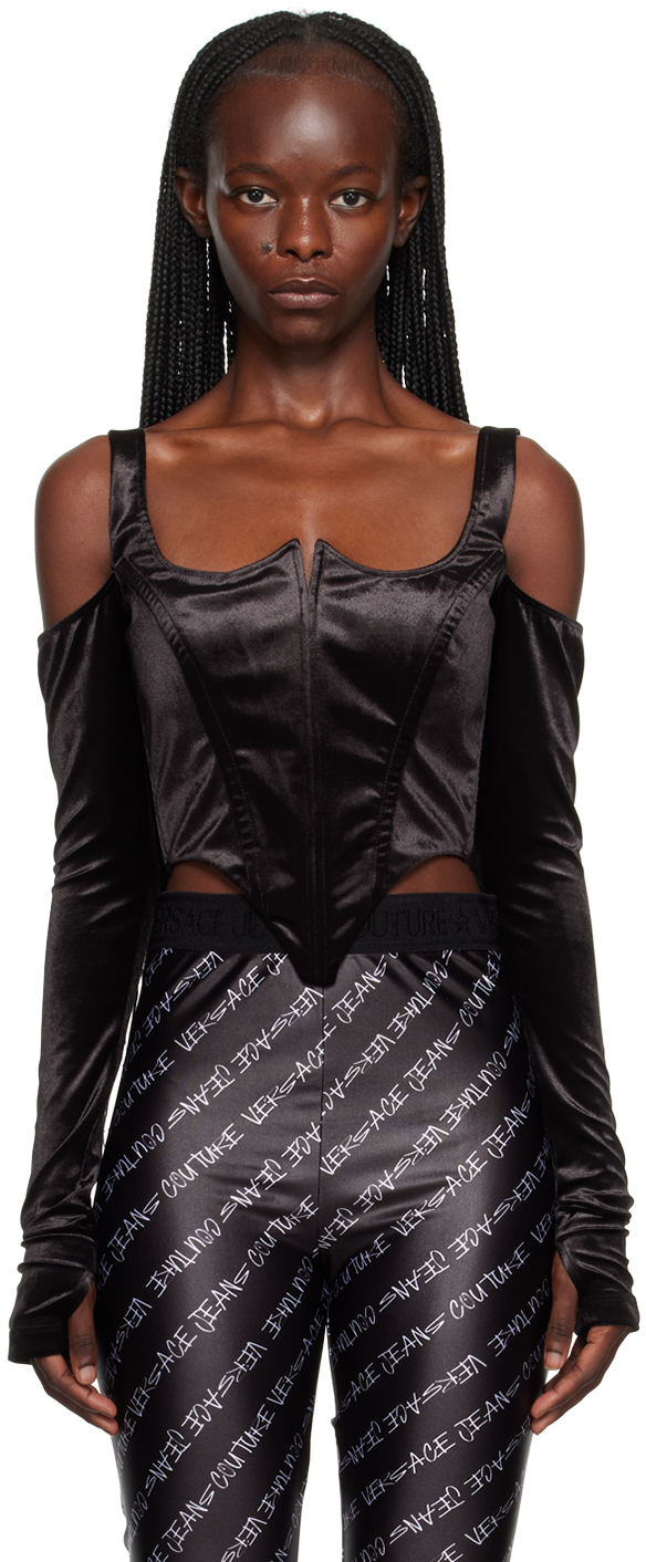 Versace Jeans Couture: Black Cutout Blouse | SSENSE