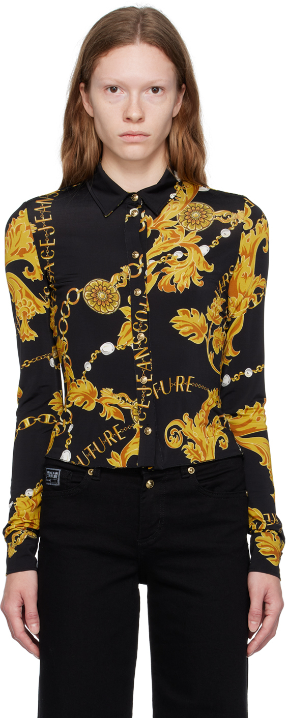 Versace Jeans Couture Black Chain Couture Shirt In Eg89 Black + Gold