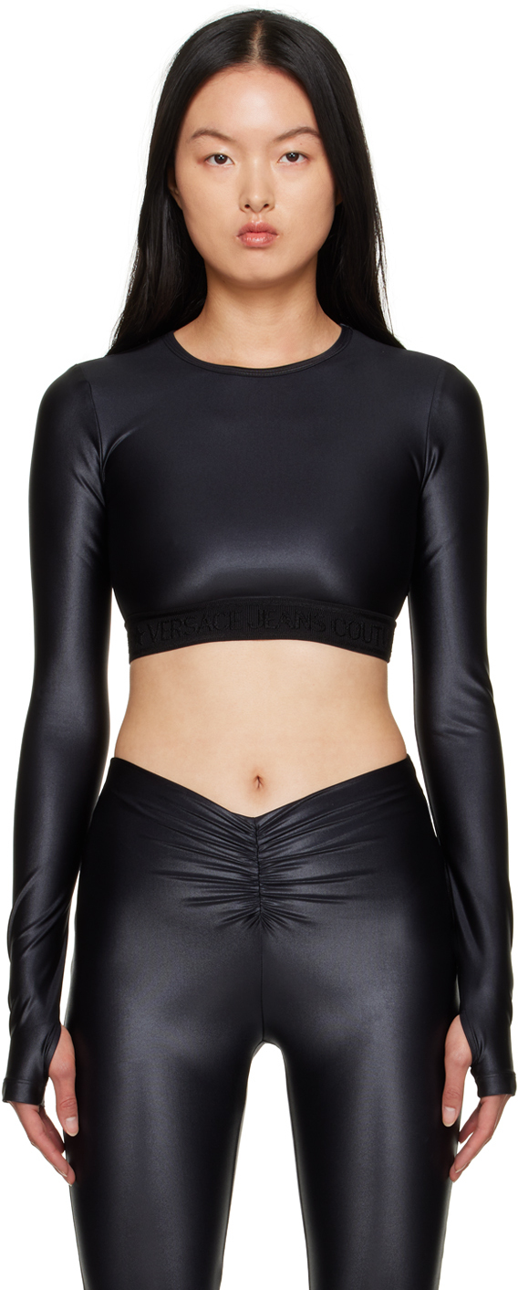 Versace Jeans Couture Black Elasticized Long Sleeve T-shirt In E899 Black
