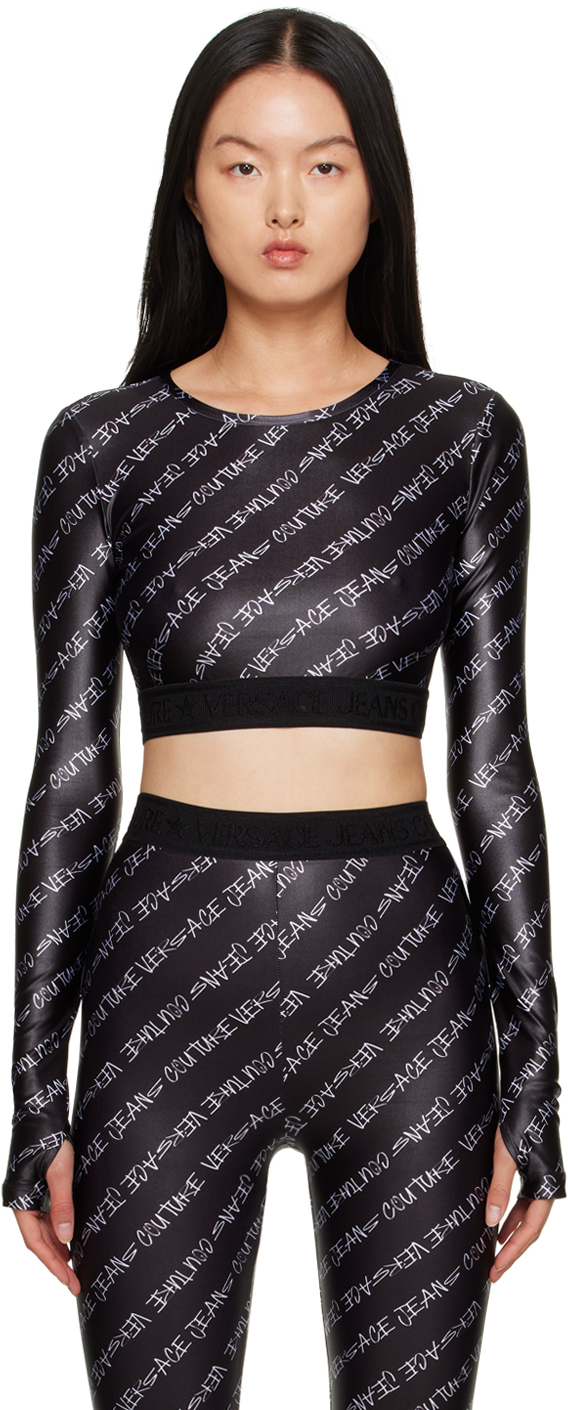 Versace Jeans Couture Black Printed Long Sleeve T-shirt In E899 Black
