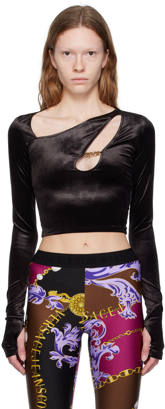 Versace Jeans Couture Black Cutout Long Sleeve T-shirt In E899 Black
