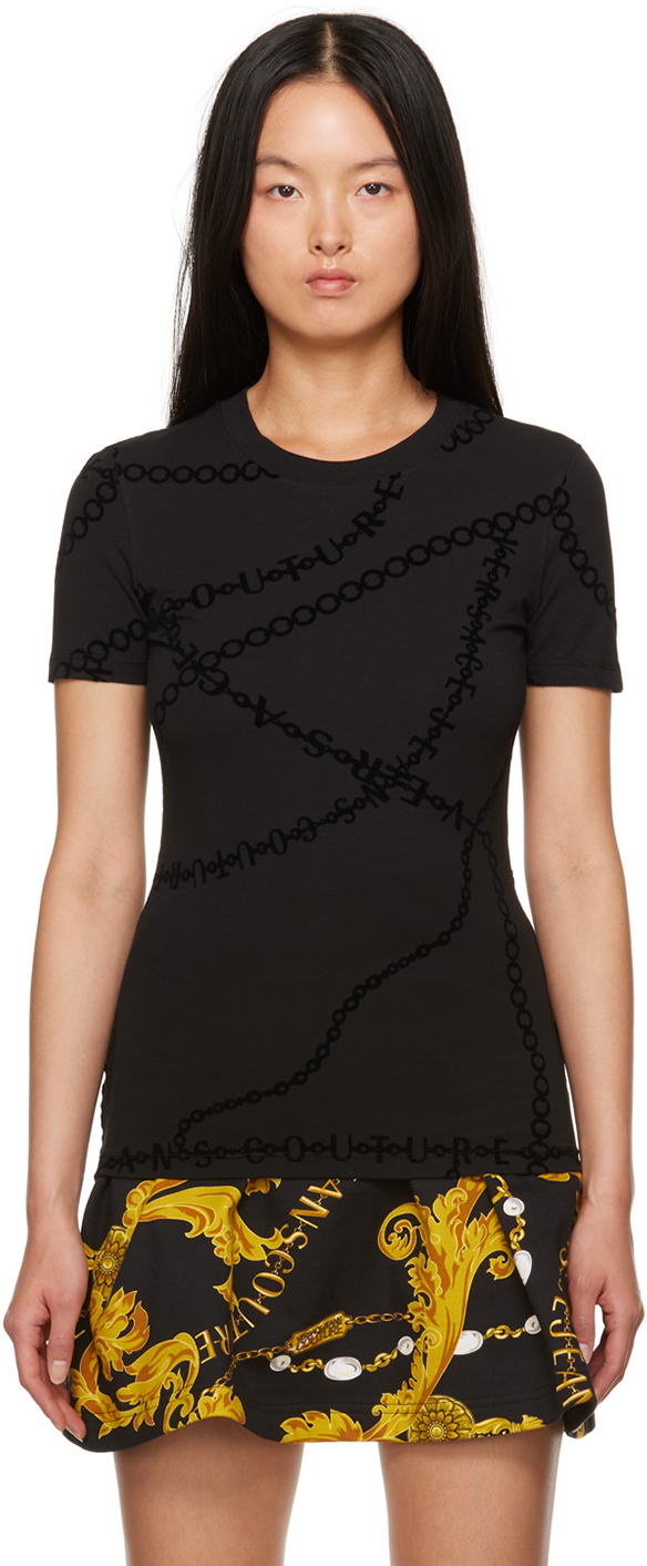 Shop Versace Jeans Couture Black Flocked T-shirt In E899 Black