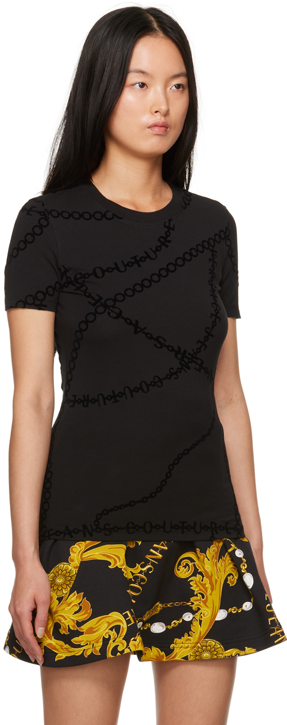 Versace Jeans Couture Crewneck Chain-print T-shirt In E899 Black