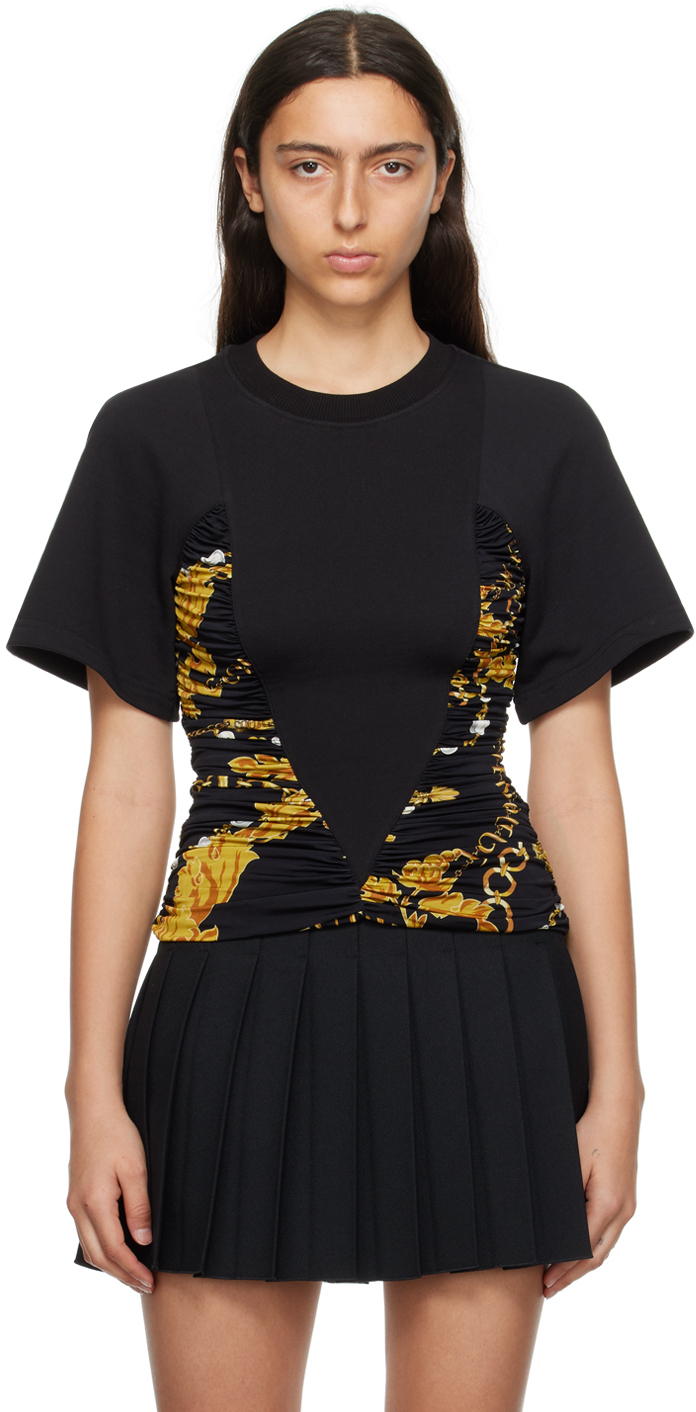 Versace Jeans Couture Black Organzino T-shirt In Eg89 Black + Gold