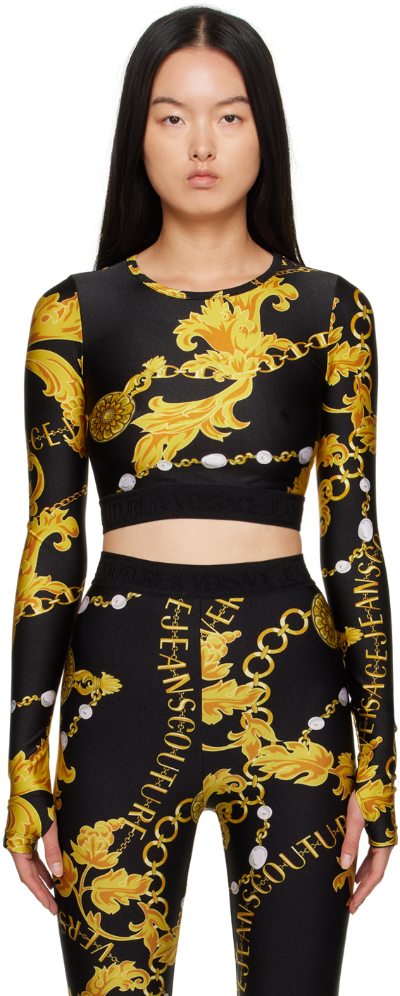 Black Chain Couture Long Sleeve T-Shirt by Versace Jeans Couture on Sale