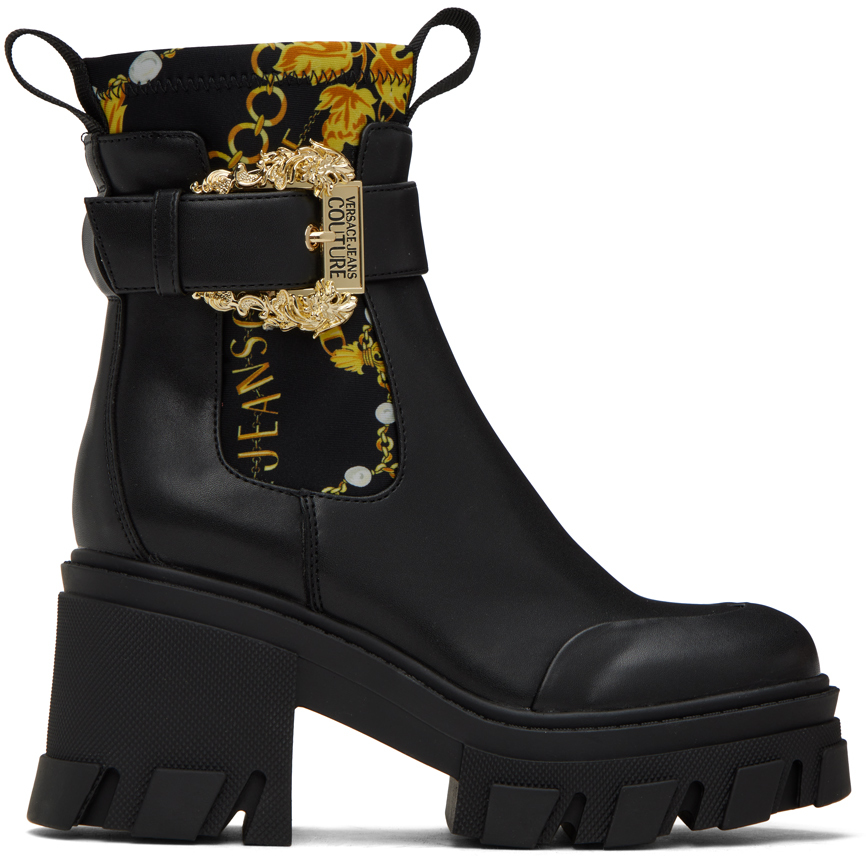Versace Jeans Couture Black & Gold Sophie Boots In Eg89 Black + Gold