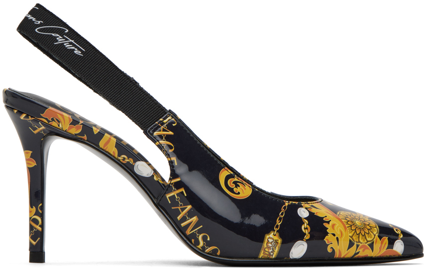 Versace | Shoes | Black Versace Heels With Gold Medusa Head | Poshmark