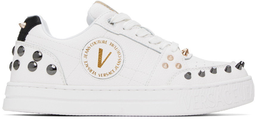Shop Versace Jeans Couture White Court 88 Spiked Sneakers In Emd7 White + Multico