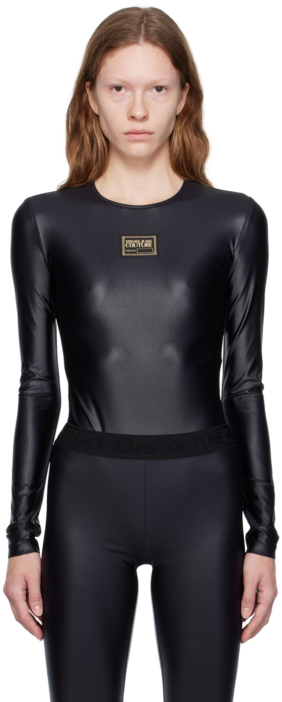 Shop Versace Jeans Couture Black Patch Bodysuit In E899 Black