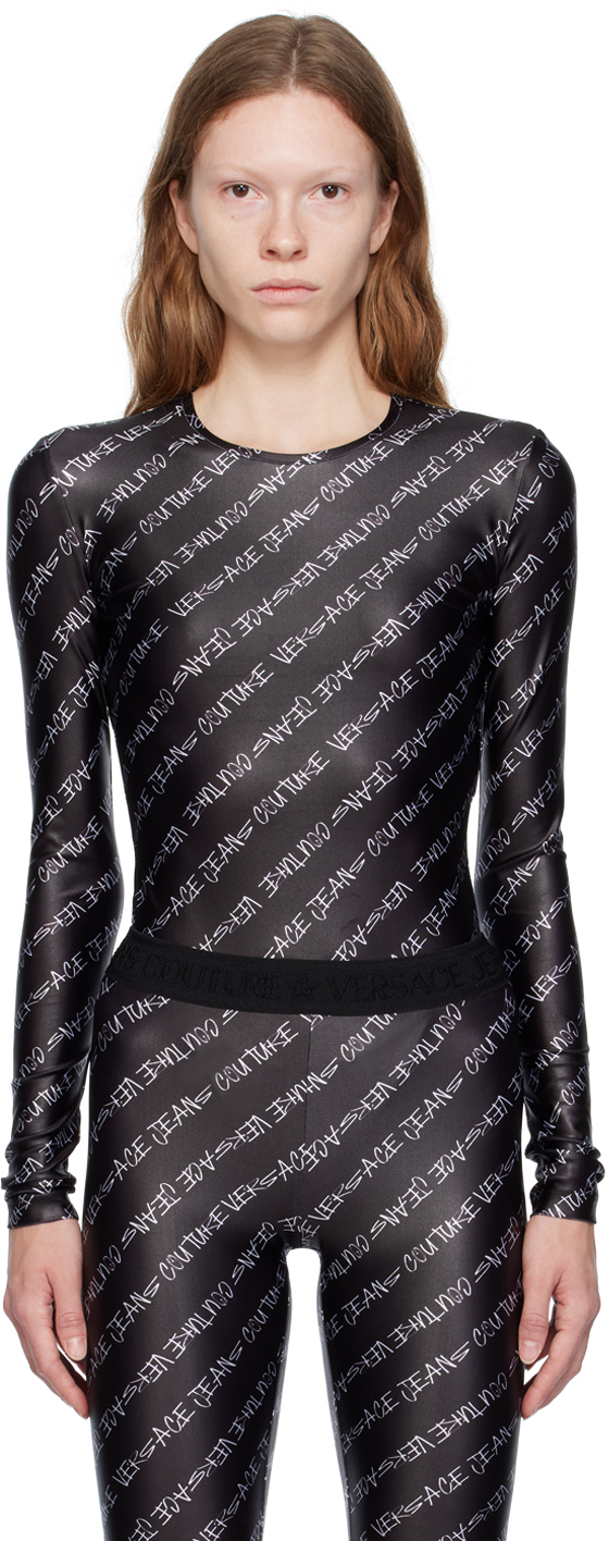 Versace Jeans Couture Black Printed Bodysuit In E899 Black
