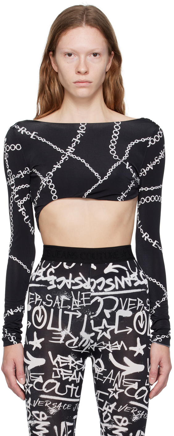Versace Jeans Couture Black Printed Bodysuit In E899 Black