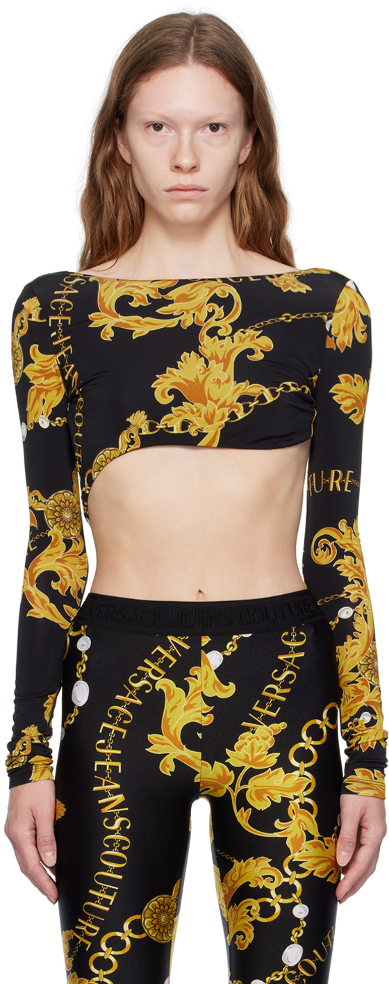 Versace Jeans Couture Black Chain Couture Bodysuit In Eg89 Black + Gold