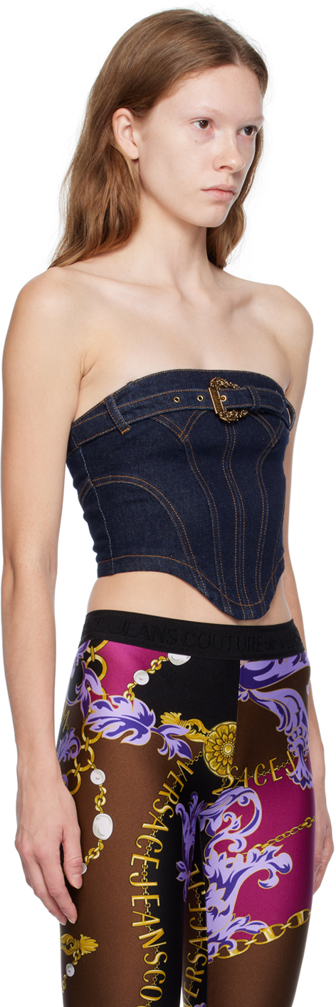 Versace Jeans Couture Indigo Pin-buckle Denim Camisole In E904 Indigo
