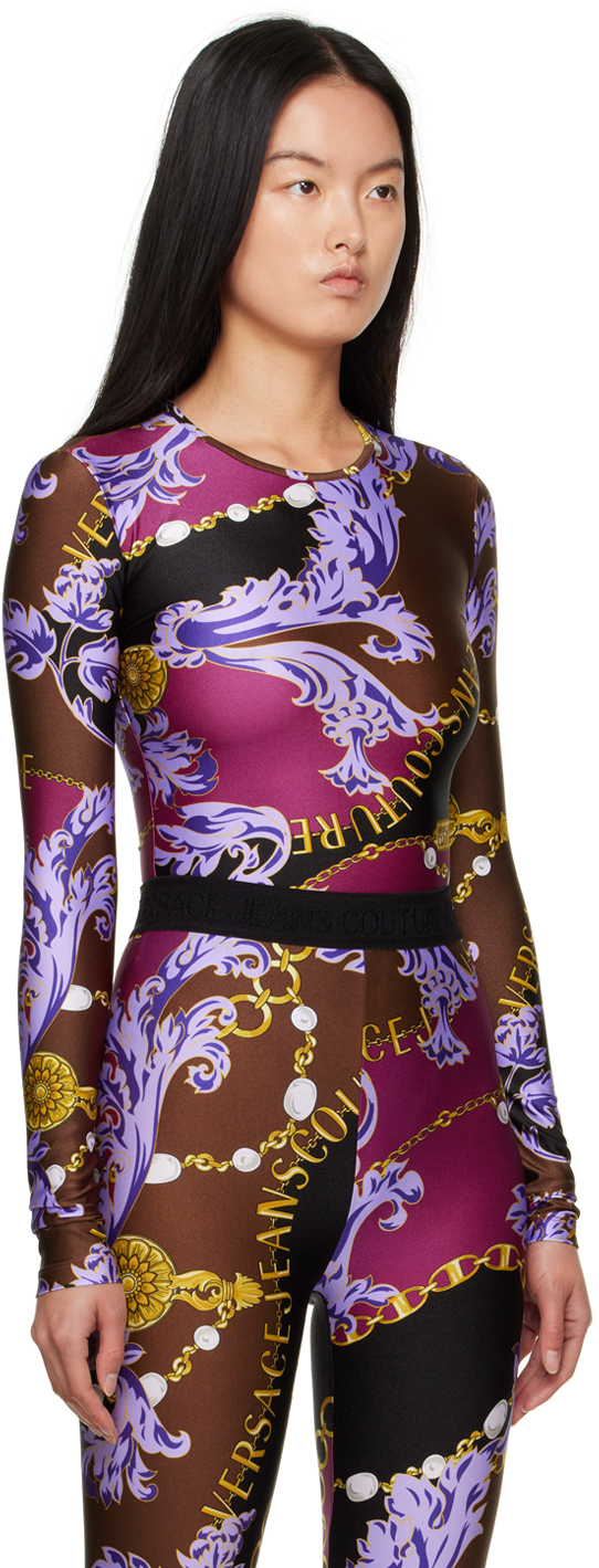 Shop Versace Jeans Couture Purple Chain Couture Bodysuit In Eg51 Plum/crimson