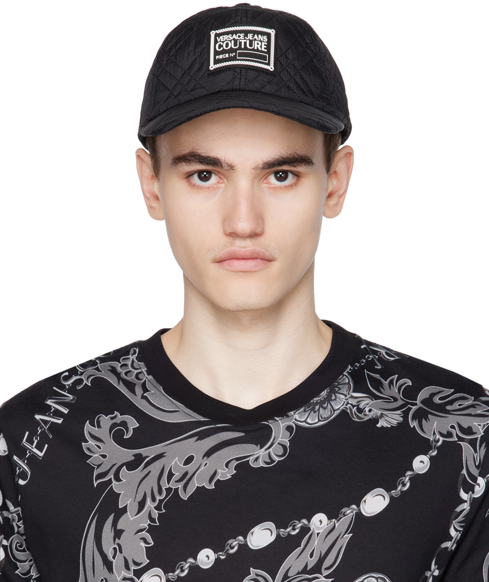 Black Quilted Cap by Versace Jeans Couture on Sale