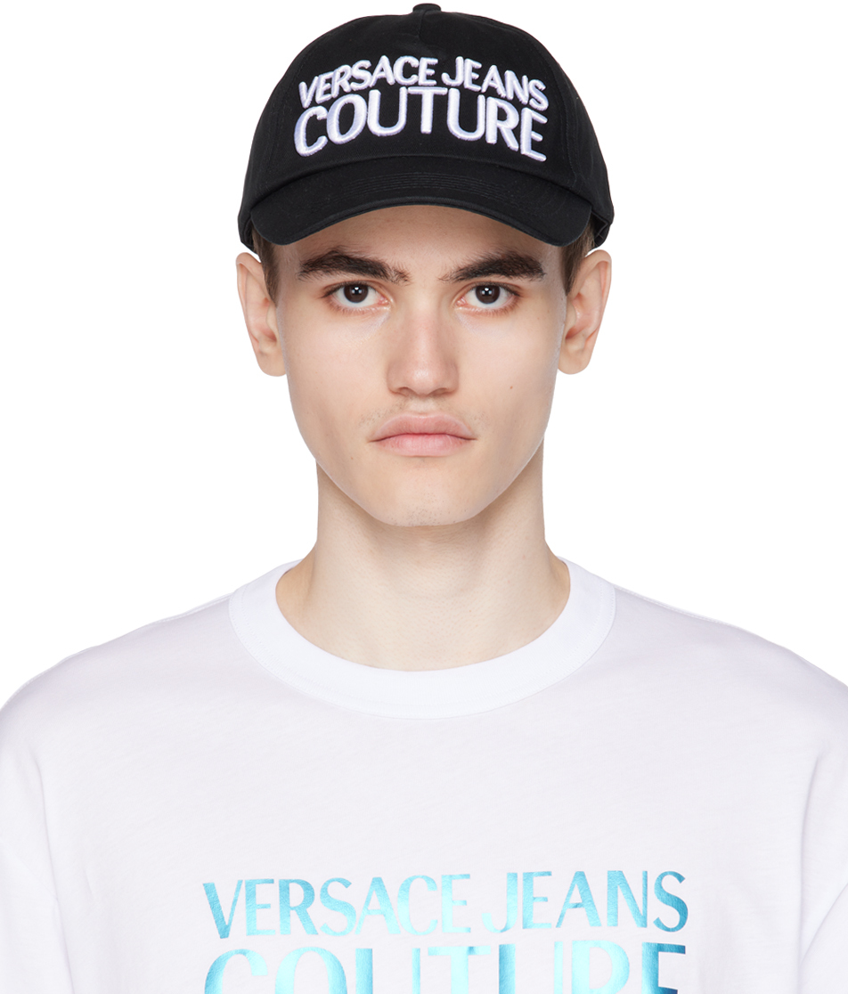 Versace Jeans Couture Black Logo Cap In El01 Black + White