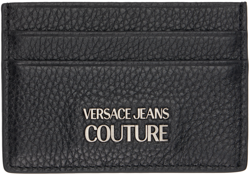 Versace Jeans Couture Black Logo Card Holder In Eld2 Black + Silver