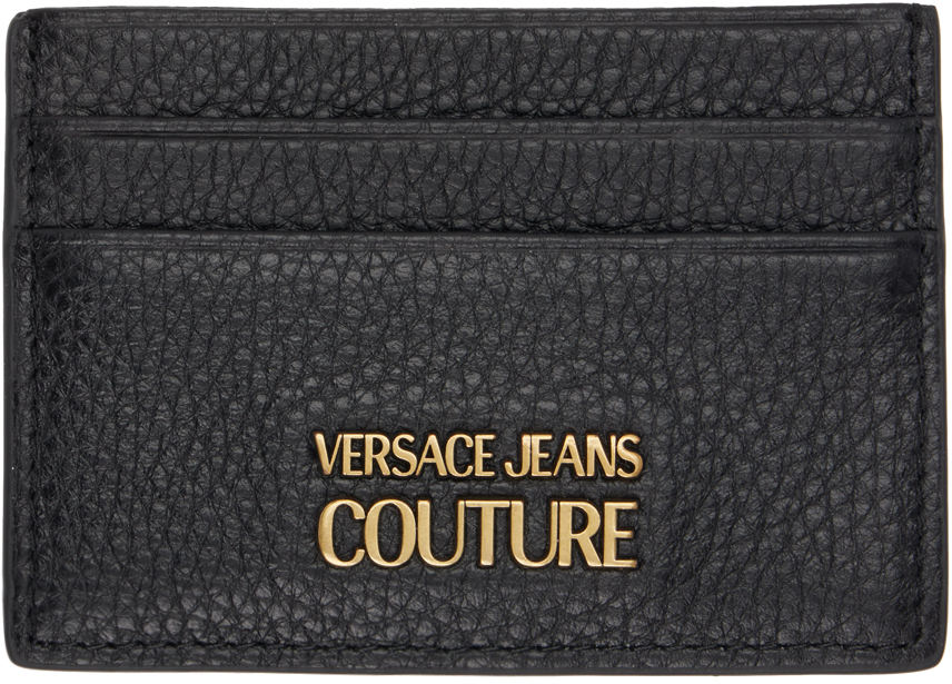 Versace Jeans Couture Black Logo Card Holder In Eg89 Black + Gold