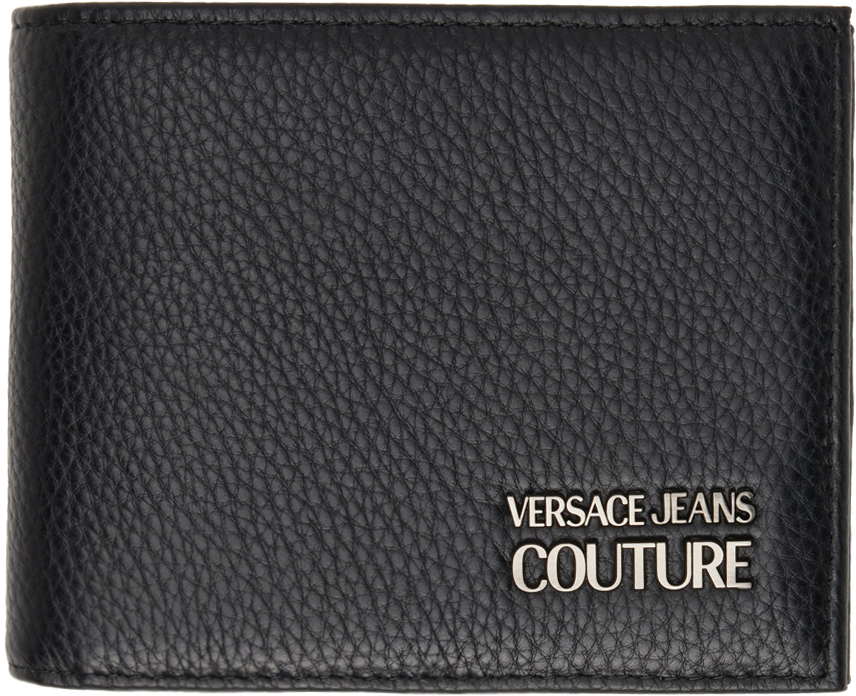 Versace Jeans Couture Black Logo Bifold Wallet In Eld2 Black + Silver