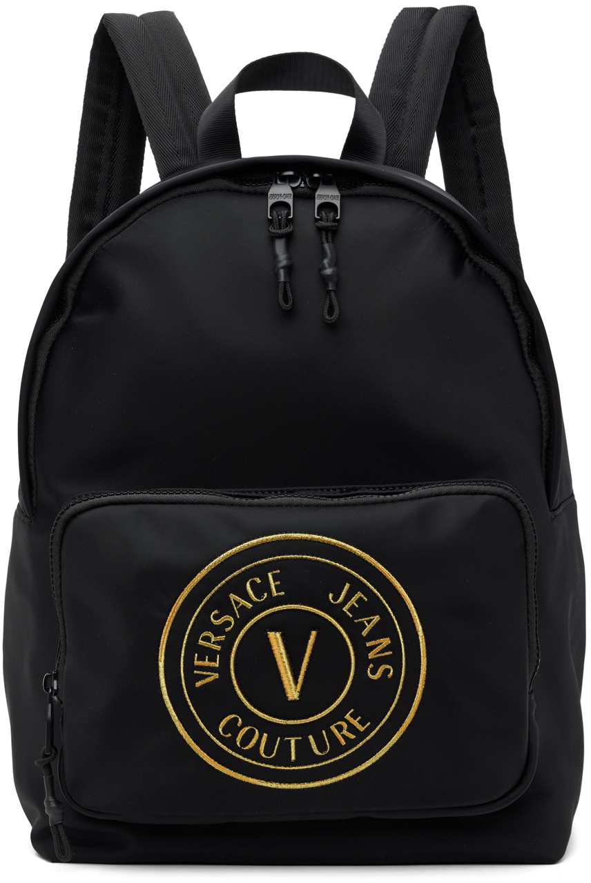Versace Jeans Couture: Black V-Emblem Backpack | SSENSE Canada