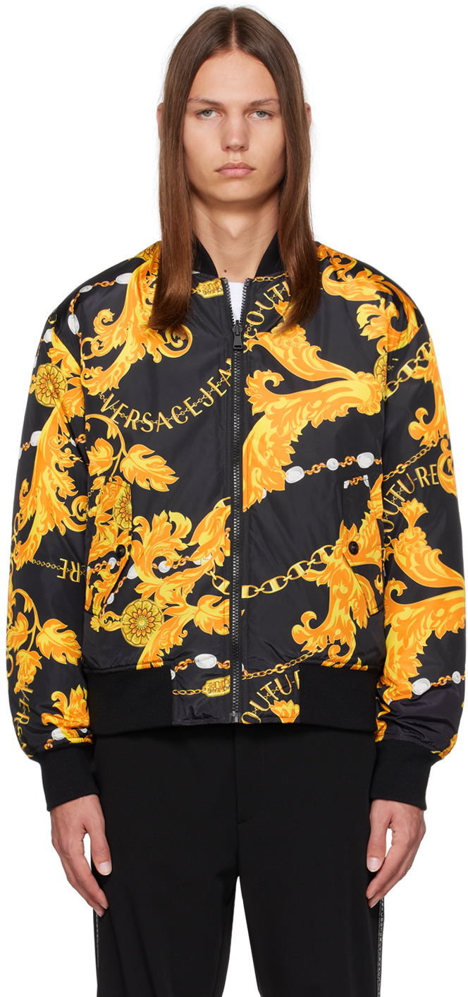 VERSACE JEANS COUTURE BLACK & YELLOW CHAIN COUTURE REVERSIBLE BOMBER JACKET