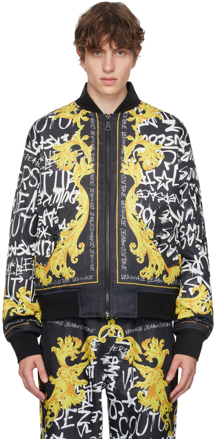 Black Graffiti Bomber Jacket