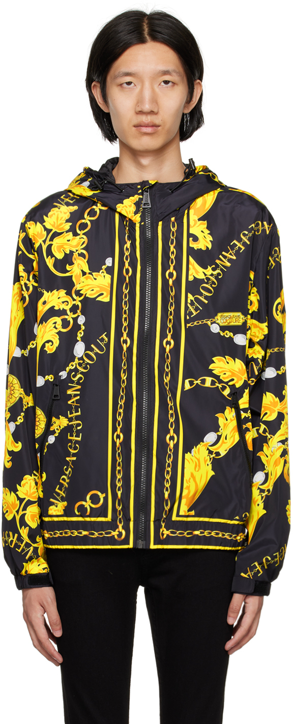 Shop Versace Jeans Couture Black & Yellow Chain Couture Jacket In Eg89 Black + Gold