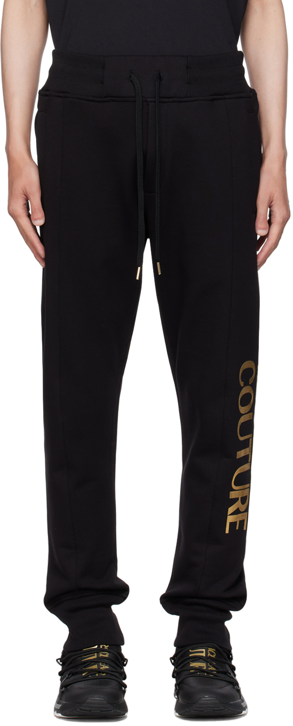 Versace Jeans Couture Black Bonded Sweatpants In Eg89 Black + Gold